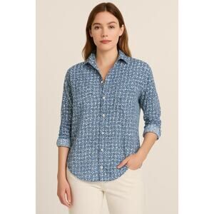 Frank & Eileen Modal Flower Floral Blue Eileen Button Down Shirt Top Small
